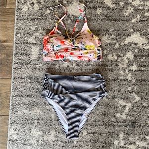 CUPSHE High Waisted Lace Up Halter Bikini